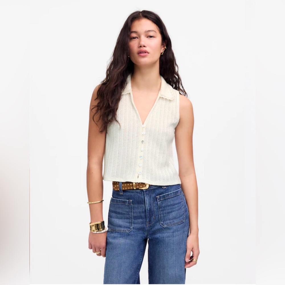 Madewell Crochet-Knit V-Neck Sweater Vest in Vintage Ivory - Picture 4 of 7